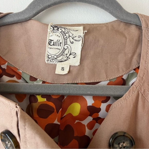 Tulle Tan Cape Jacket Women’s Small Khaki Cotton Double Breasted Y2K Mod - Picture 3 of 14